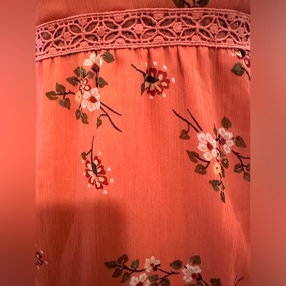 Abercrombie & Fitch Boho Print Dress Sz M Coral Floral Romantic Fall FAIRYCORE - Picture 7 of 10